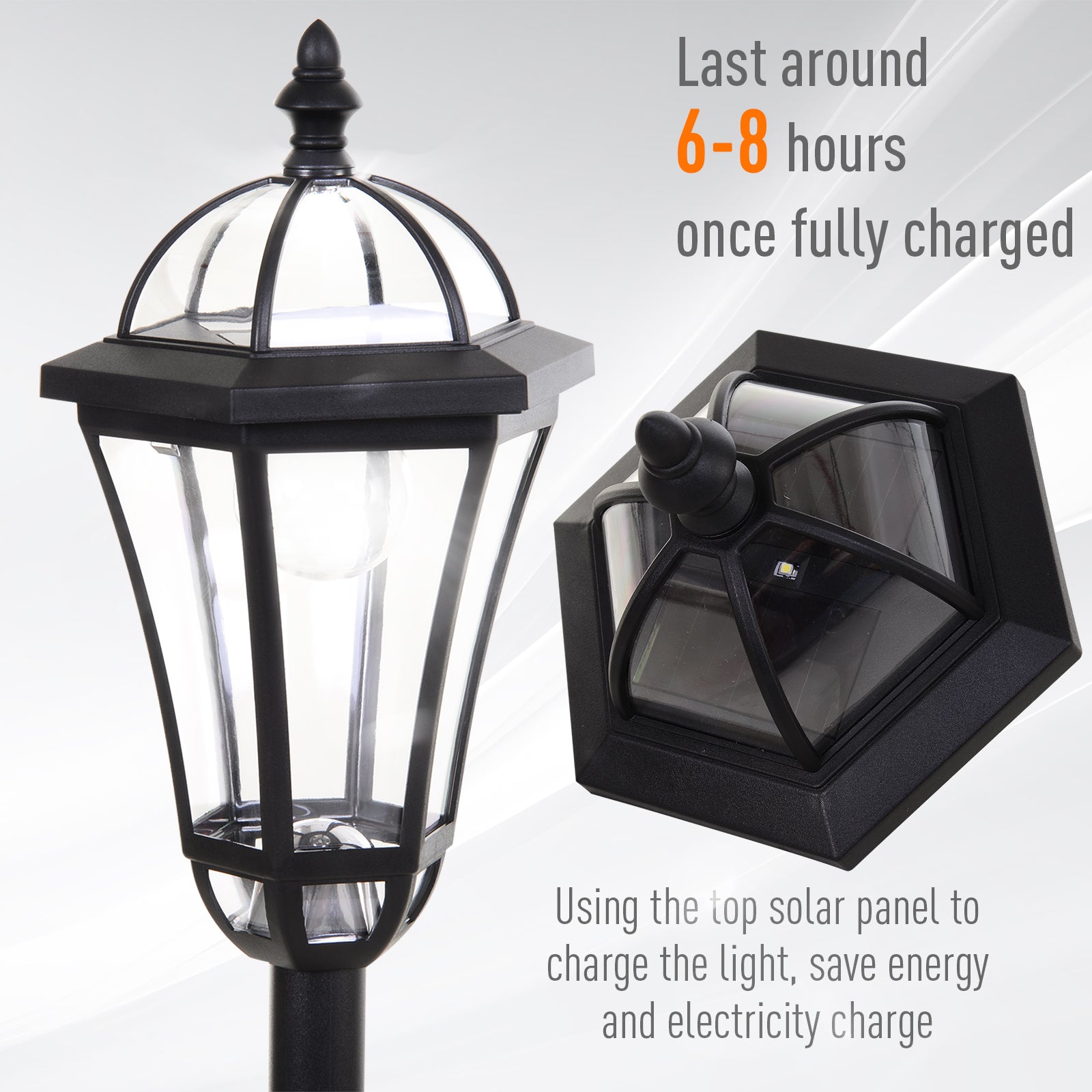 2 Piece LED Garden Lights Lamp Post Solar Powered Auto Switch Outdoor Lantern Patio Pathway Walkway Water-Resist 6 Hours Black Solar Post Lamps   at Gallery Canada