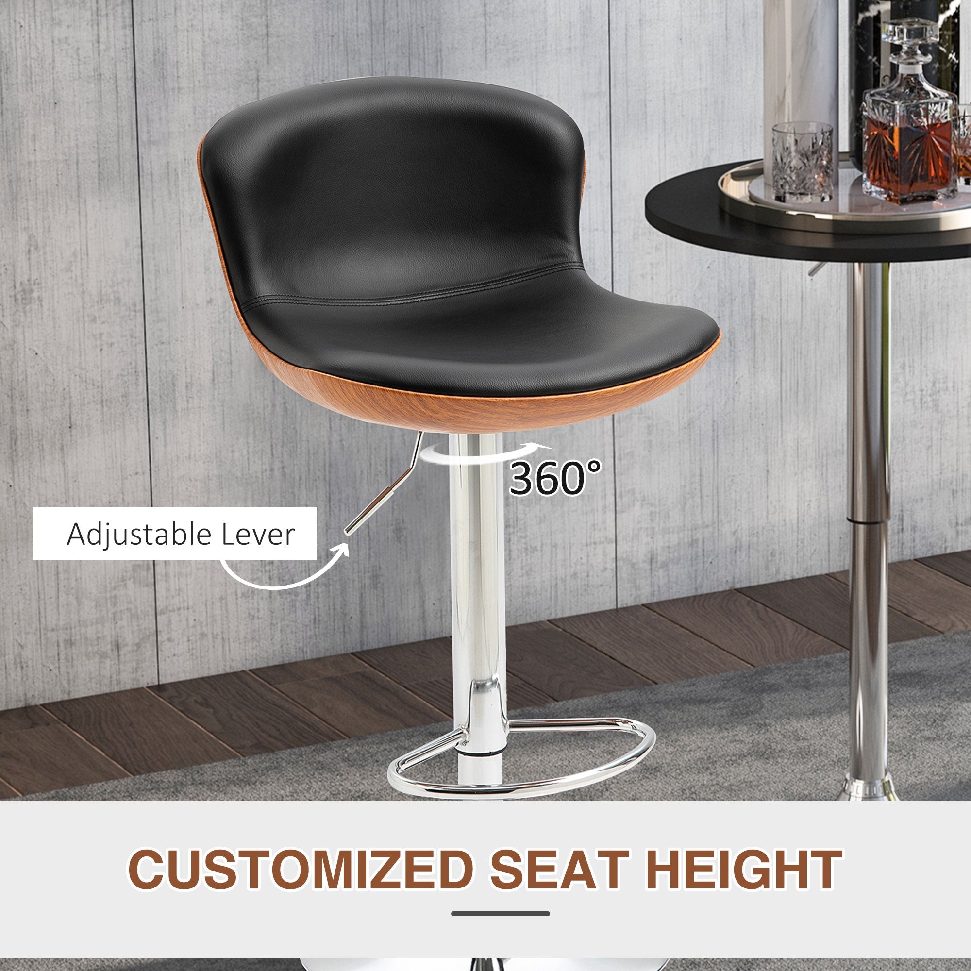 2 Piece Modern Barstools with Backrest Counter Chairs with Footrest Swivel Black Bar Stools   at Gallery Canada