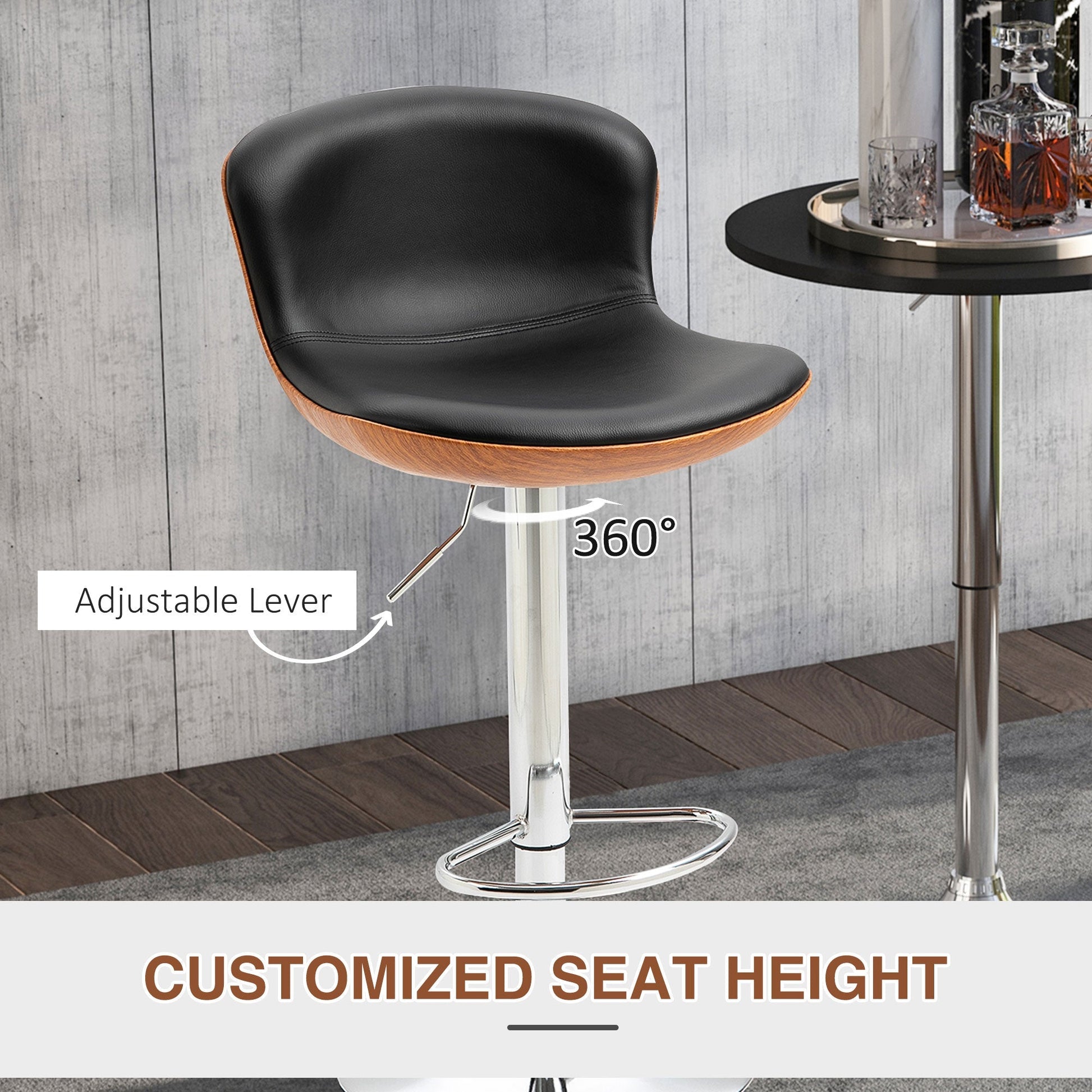 2 Piece Modern Barstools with Backrest Counter Chairs with Footrest Swivel Black Bar Stools   at Gallery Canada