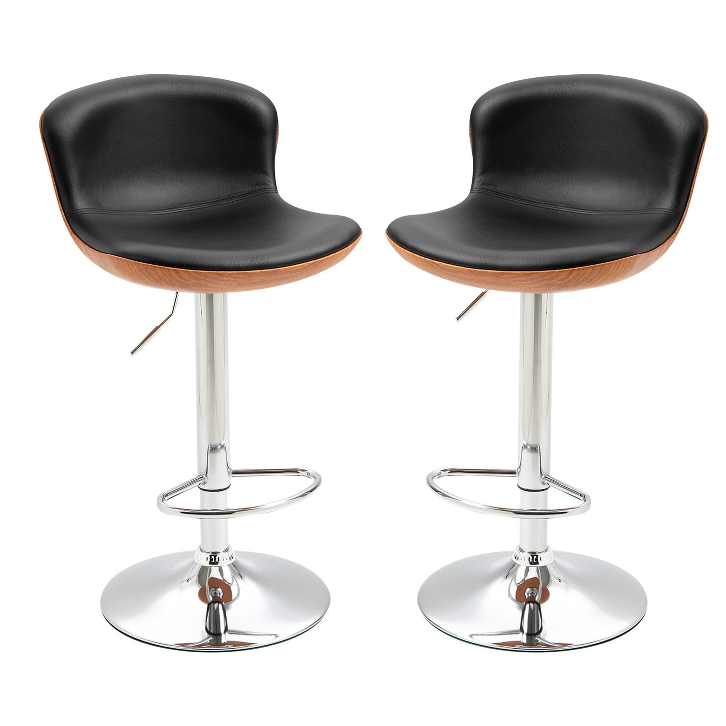 2 Piece Modern Barstools with Backrest Counter Chairs with Footrest Swivel Black Bar Stools Silver and Black  at Gallery Canada