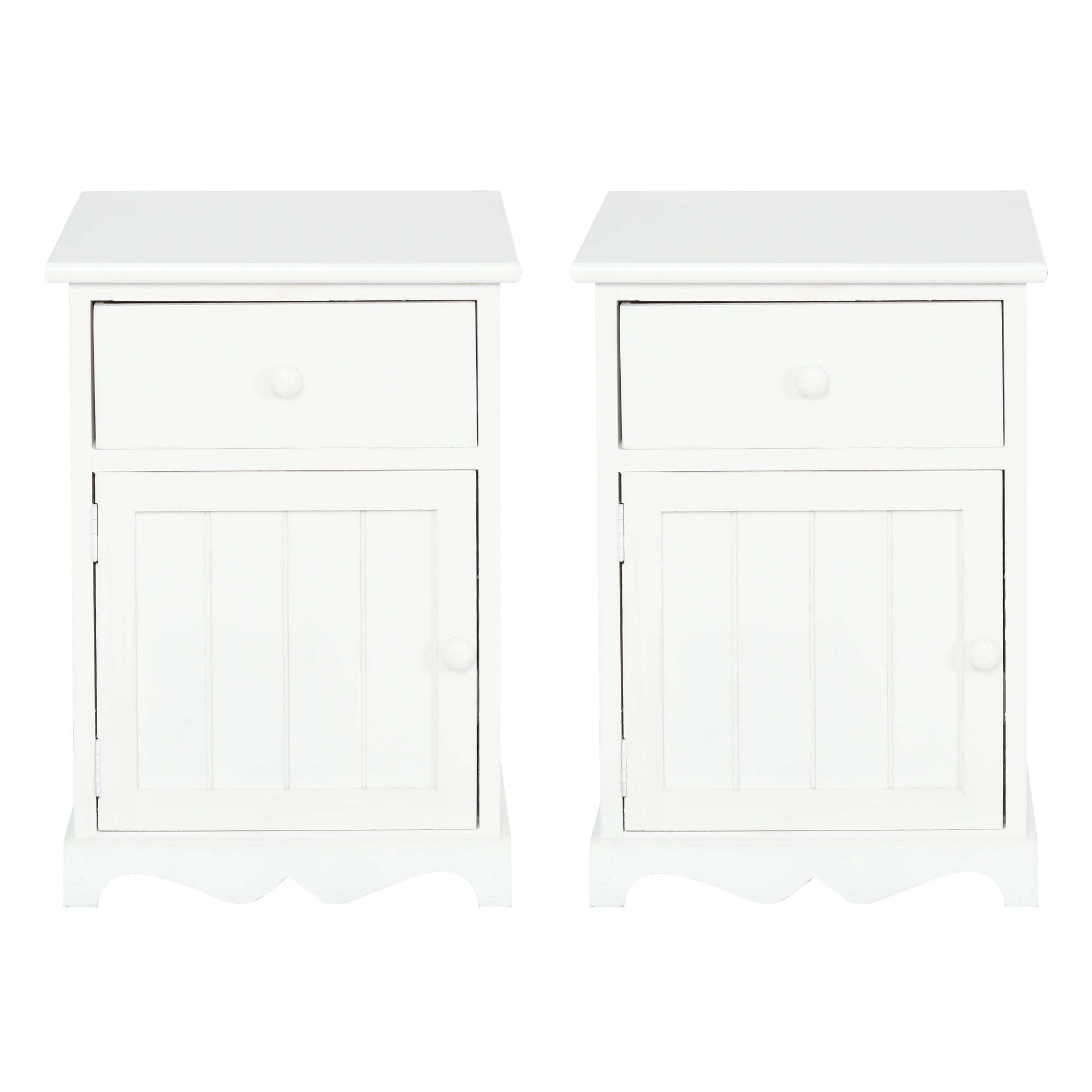 2 Piece Night Stand with 1 Drawer 1 Lower Cabinet, Elegant Bedside Table in Clean Lines and Curved Base, Home Furniture, White Bedside Tables   at Gallery Canada