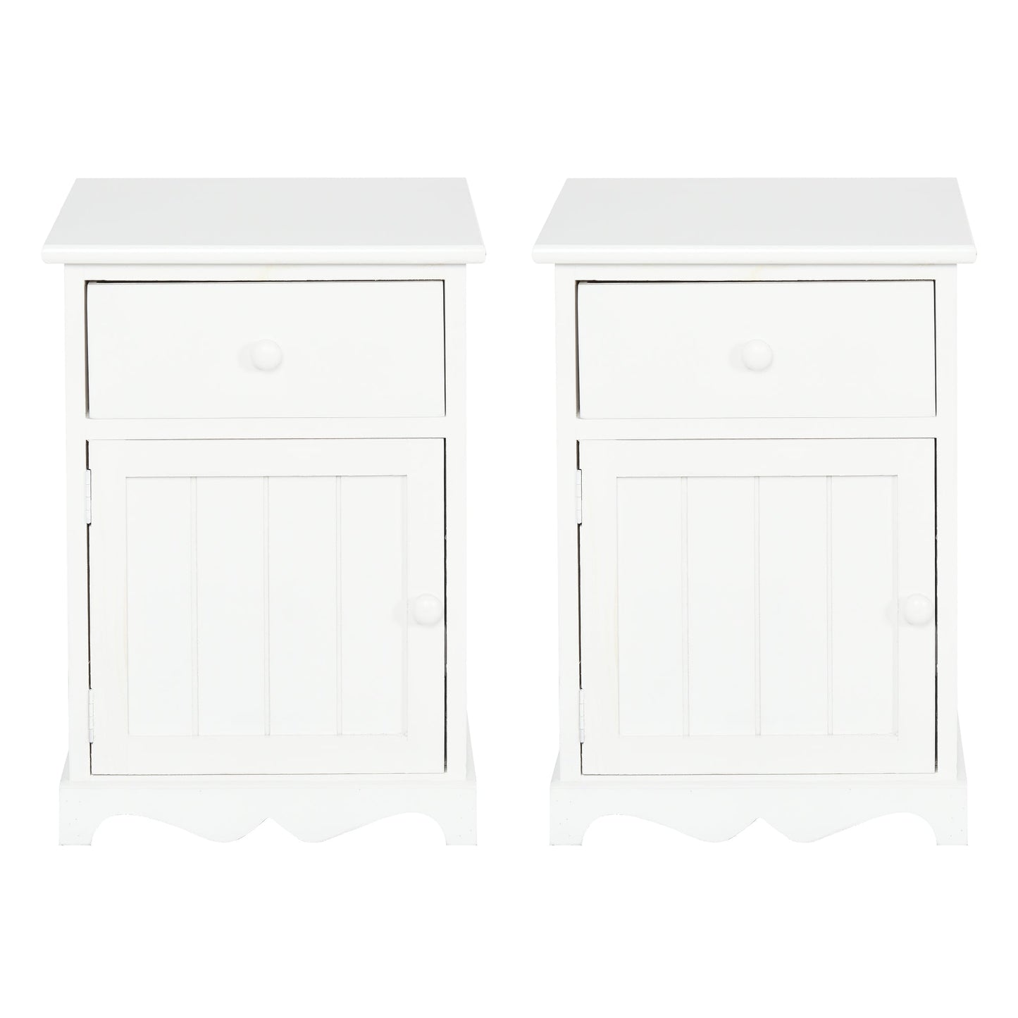 2 Piece Night Stand with 1 Drawer 1 Lower Cabinet, Elegant Bedside Table in Clean Lines and Curved Base, Home Furniture, White Bedside Tables   at Gallery Canada