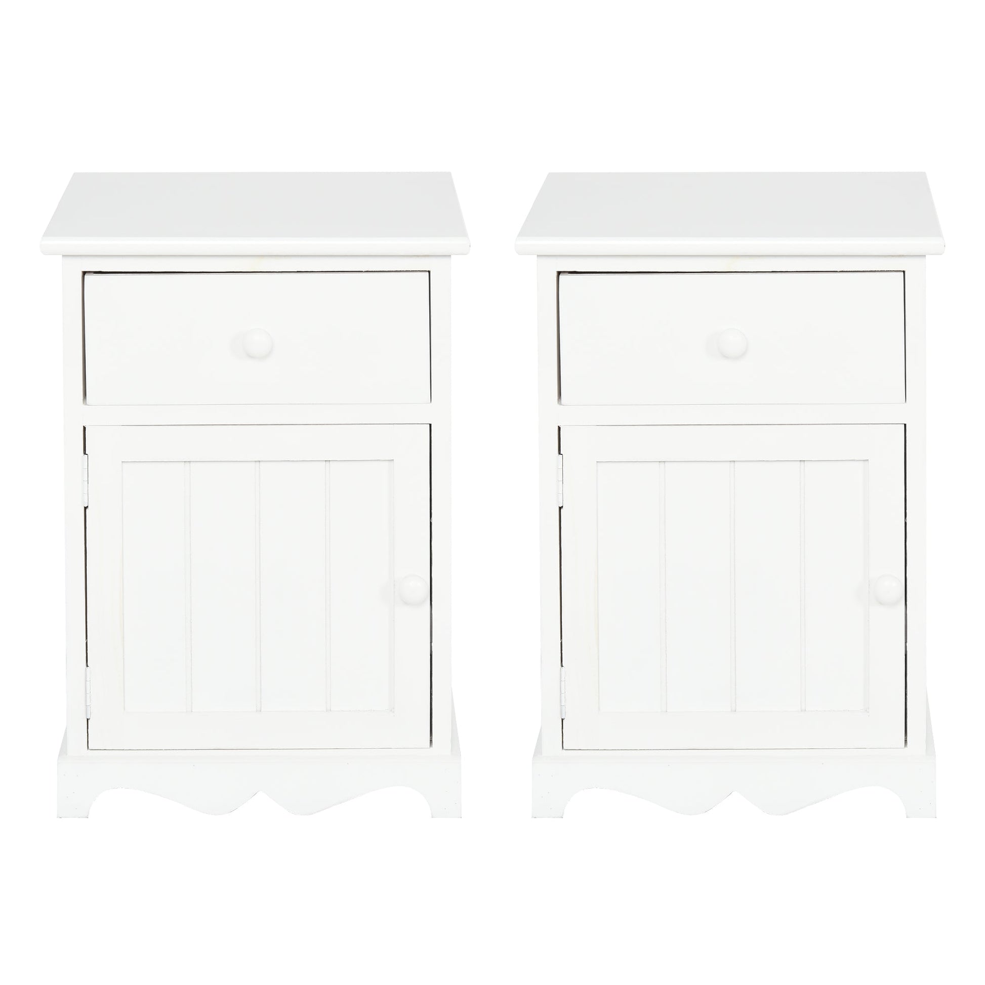 2 Piece Night Stand with 1 Drawer 1 Lower Cabinet, Elegant Bedside Table in Clean Lines and Curved Base, Home Furniture, White Bedside Tables   at Gallery Canada