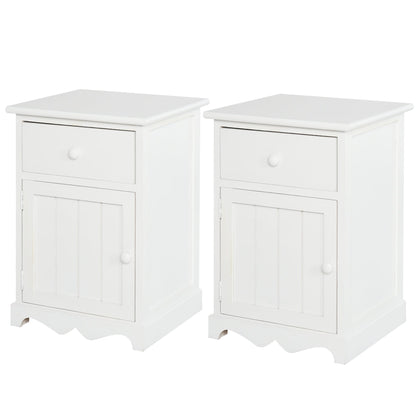 2 Piece Night Stand with 1 Drawer 1 Lower Cabinet, Elegant Bedside Table in Clean Lines and Curved Base, Home Furniture, White Bedside Tables White  at Gallery Canada