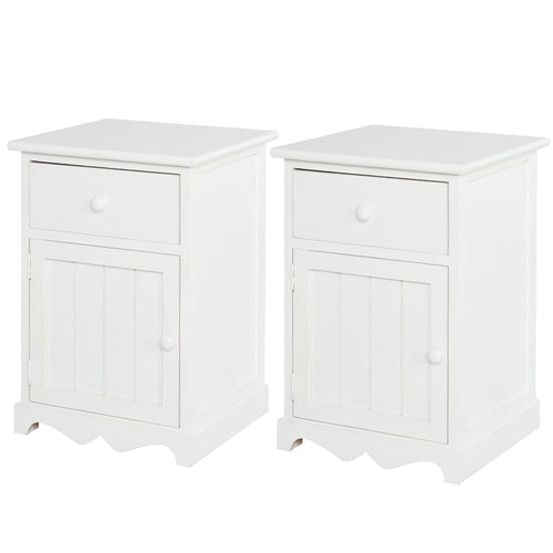 2 Piece Night Stand with 1 Drawer 1 Lower Cabinet, Elegant Bedside Table in Clean Lines and Curved Base, Home Furniture, White