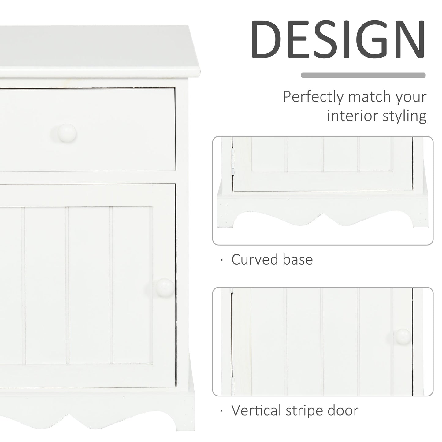 2 Piece Night Stand with 1 Drawer 1 Lower Cabinet, Elegant Bedside Table in Clean Lines and Curved Base, Home Furniture, White Bedside Tables   at Gallery Canada