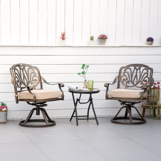2-Piece Outdoor Bistro Set, 360° Swivel Rocking Chairs with Cushion, Aluminum Frame, Yard, Lawn, Porch, Garden Furniture, Bronze - Gallery Canada