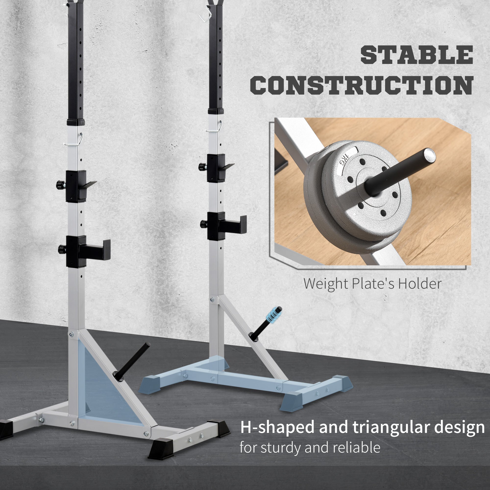 2-Piece Pair Steel Height Adjustable Barbell Squat Rack and Bench Press 23