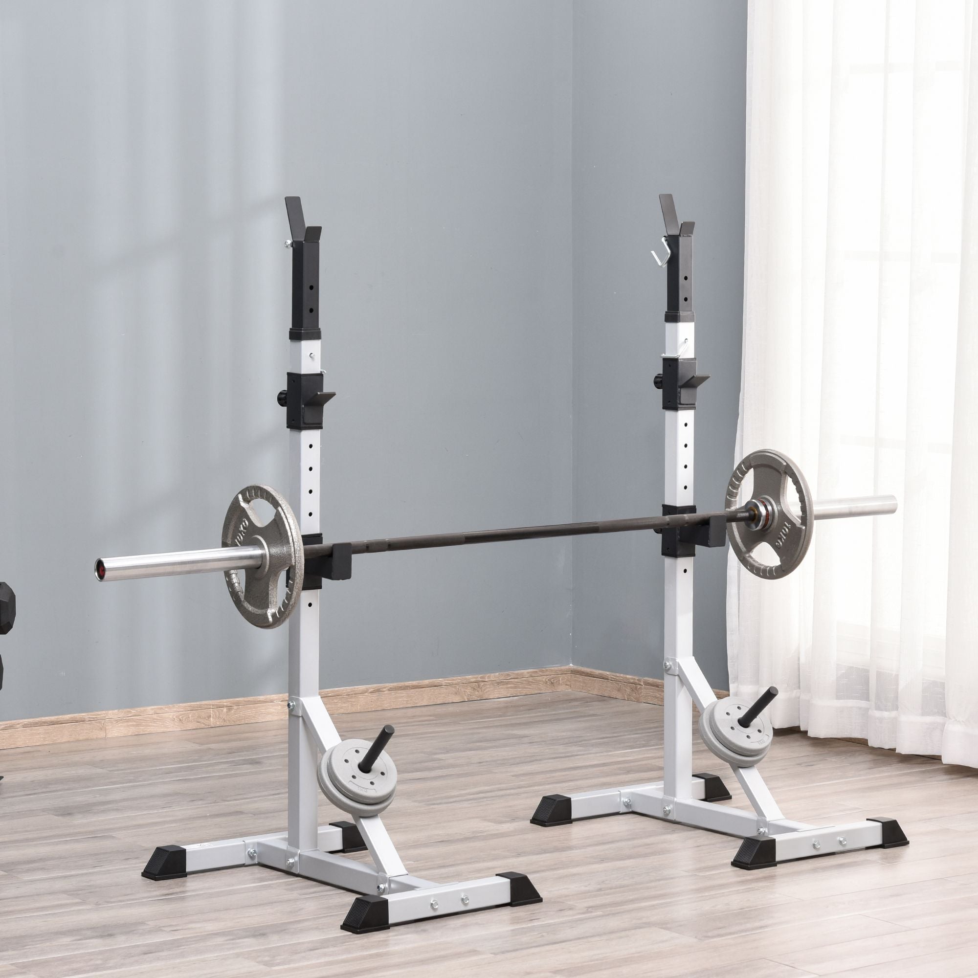 2-Piece Pair Steel Height Adjustable Barbell Squat Rack and Bench Press 23