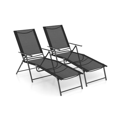 2 Piece Patio Folding Chaise Lounge Chairs Recliner with 6-Level Backrest, Black Outdoor Chaise Lounges   at Gallery Canada