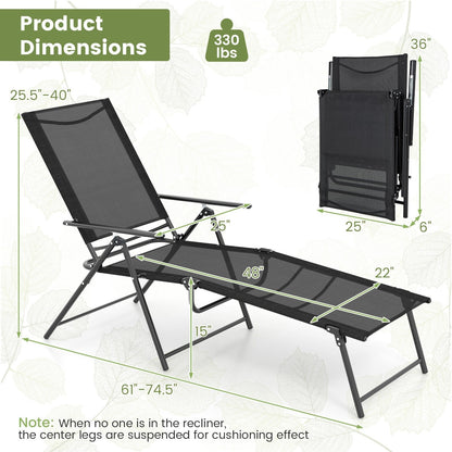 2 Piece Patio Folding Chaise Lounge Chairs Recliner with 6-Level Backrest, Black Outdoor Chaise Lounges   at Gallery Canada