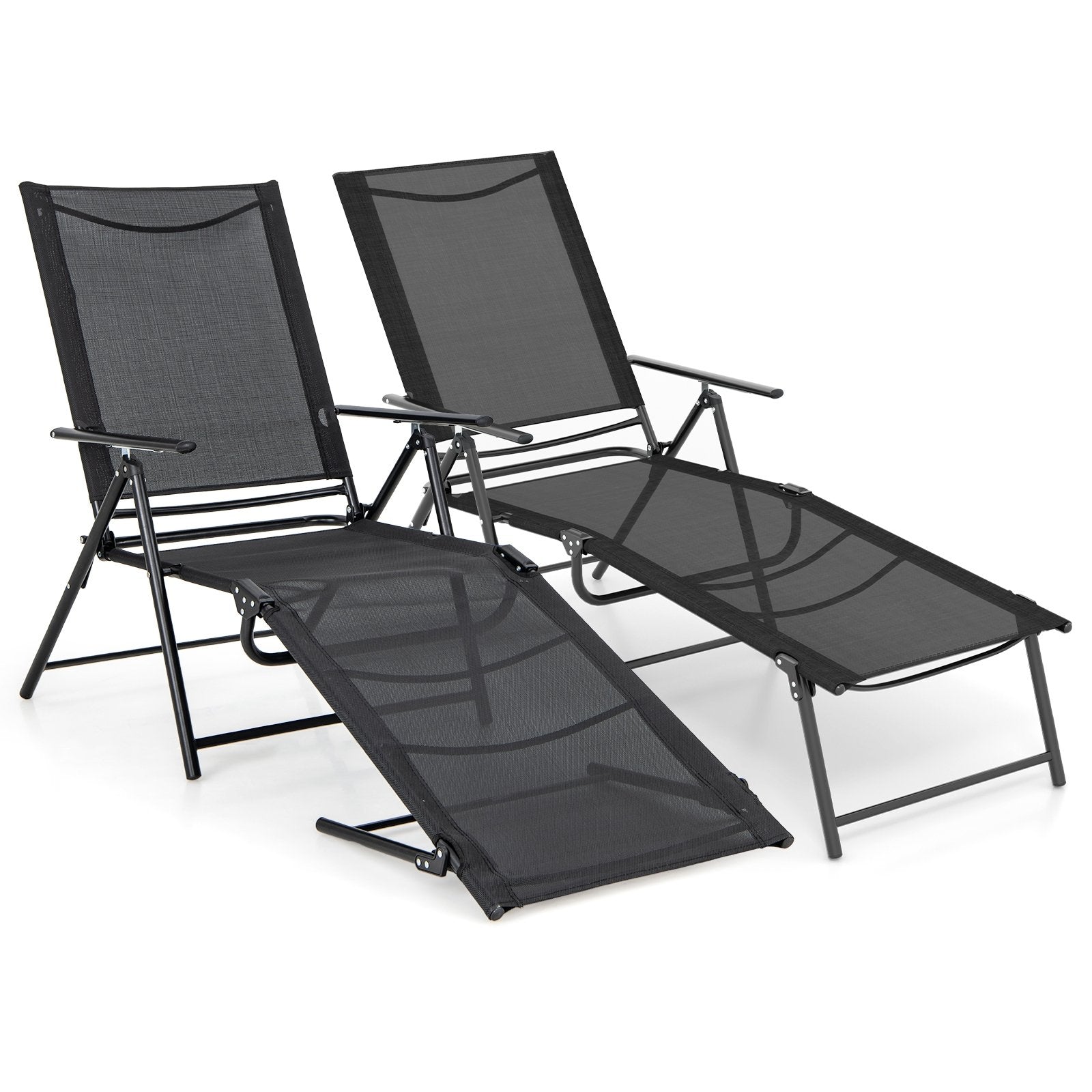 2 Piece Patio Folding Chaise Lounge Chairs Recliner with 6-Level Backrest, Black Outdoor Chaise Lounges   at Gallery Canada