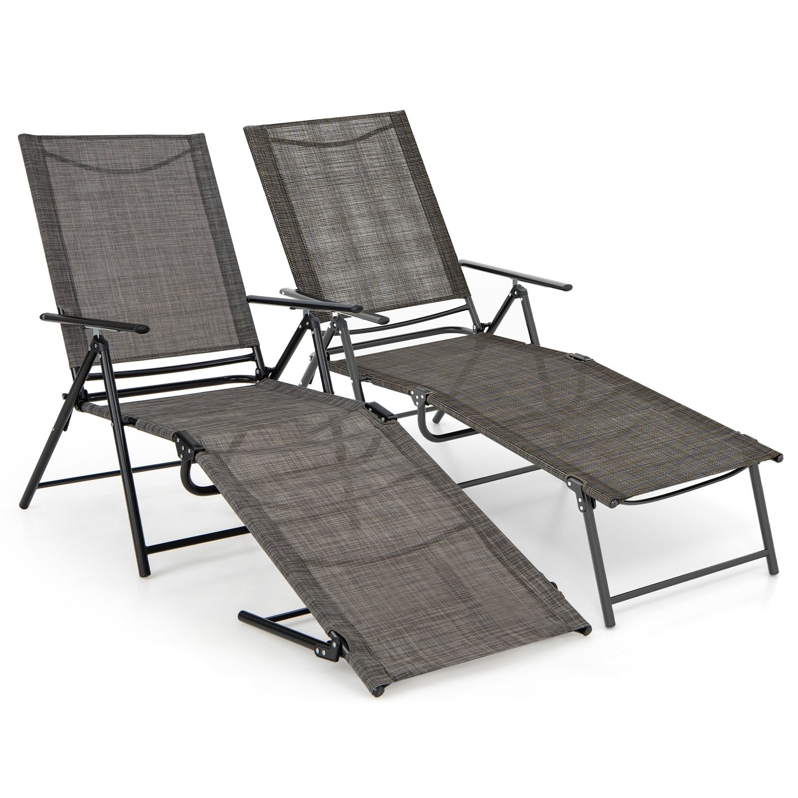 2 Piece Patio Folding Chaise Lounge Chairs Recliner with 6-Level Backrest, Coffee Outdoor Chaise Lounges   at Gallery Canada