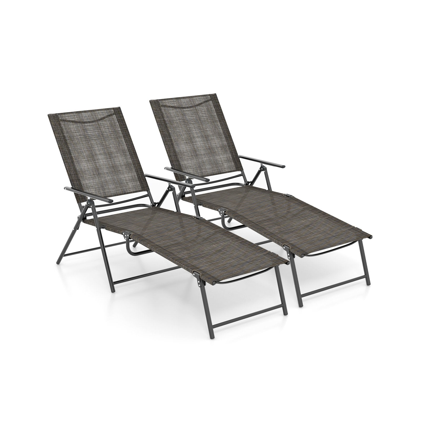 2 Piece Patio Folding Chaise Lounge Chairs Recliner with 6-Level Backrest, Coffee Outdoor Chaise Lounges   at Gallery Canada