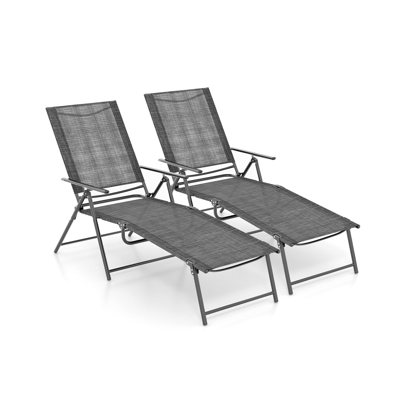 2 Piece Patio Folding Chaise Lounge Chairs Recliner with 6-Level Backrest, Gray Outdoor Chaise Lounges   at Gallery Canada