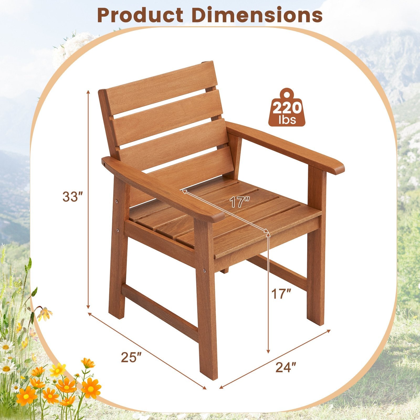 2 Piece Patio Hardwood Chair with Slatted Seat and Inclined Backrest, Natural Patio Dining Chairs   at Gallery Canada