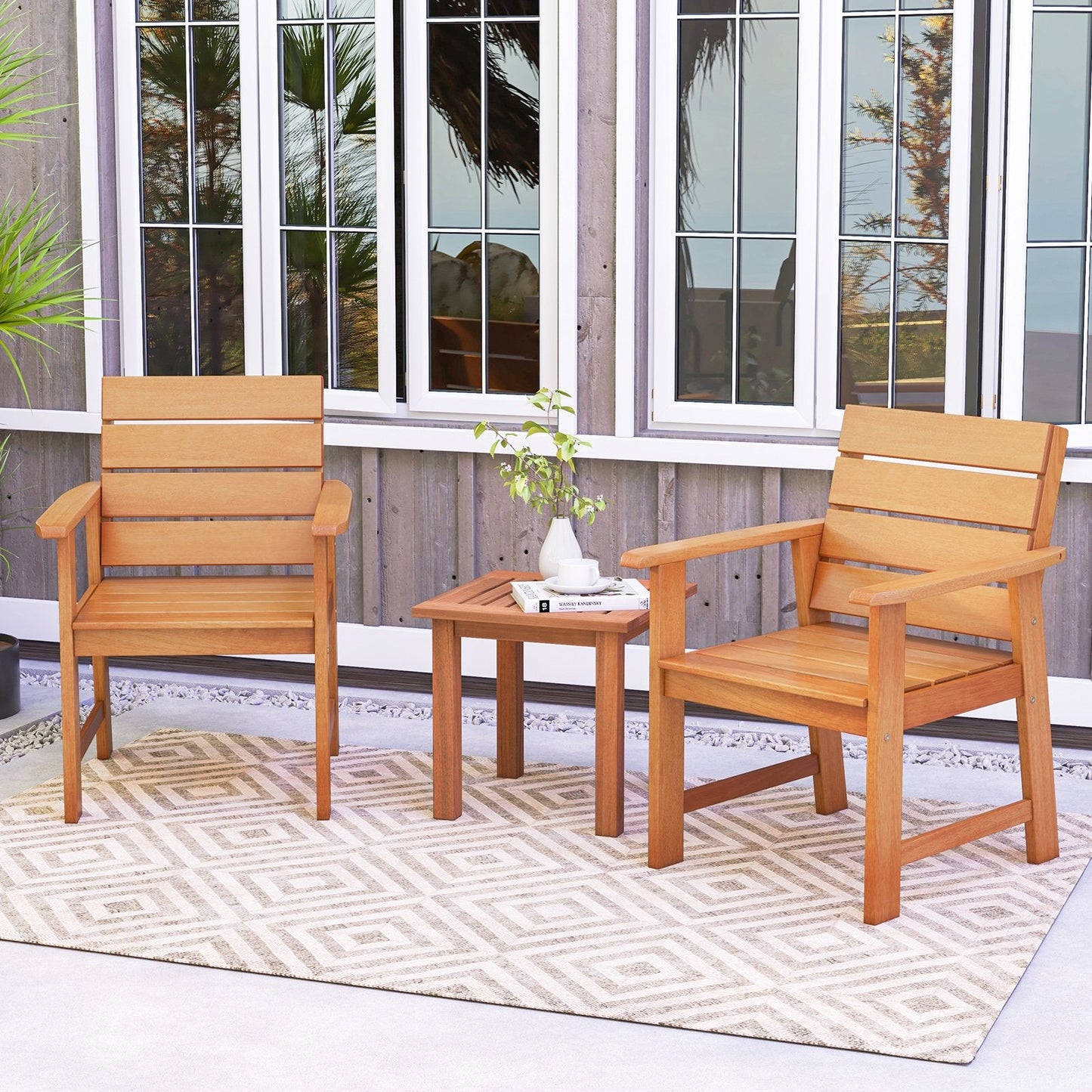 2 Piece Patio Hardwood Chair with Slatted Seat and Inclined Backrest, Natural Patio Dining Chairs   at Gallery Canada