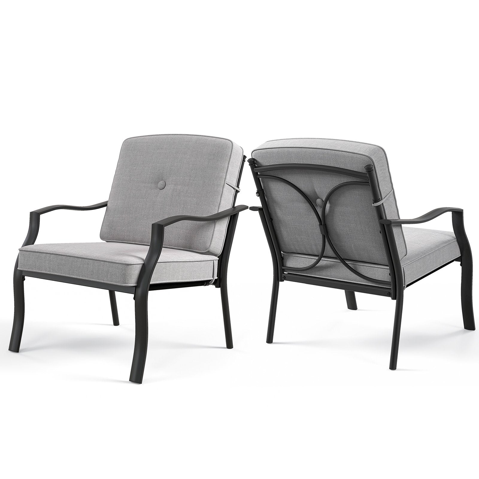 2 Piece Patio Metal Chairs with Seat and Back Cushions, Gray Patio Dining Chairs   at Gallery Canada