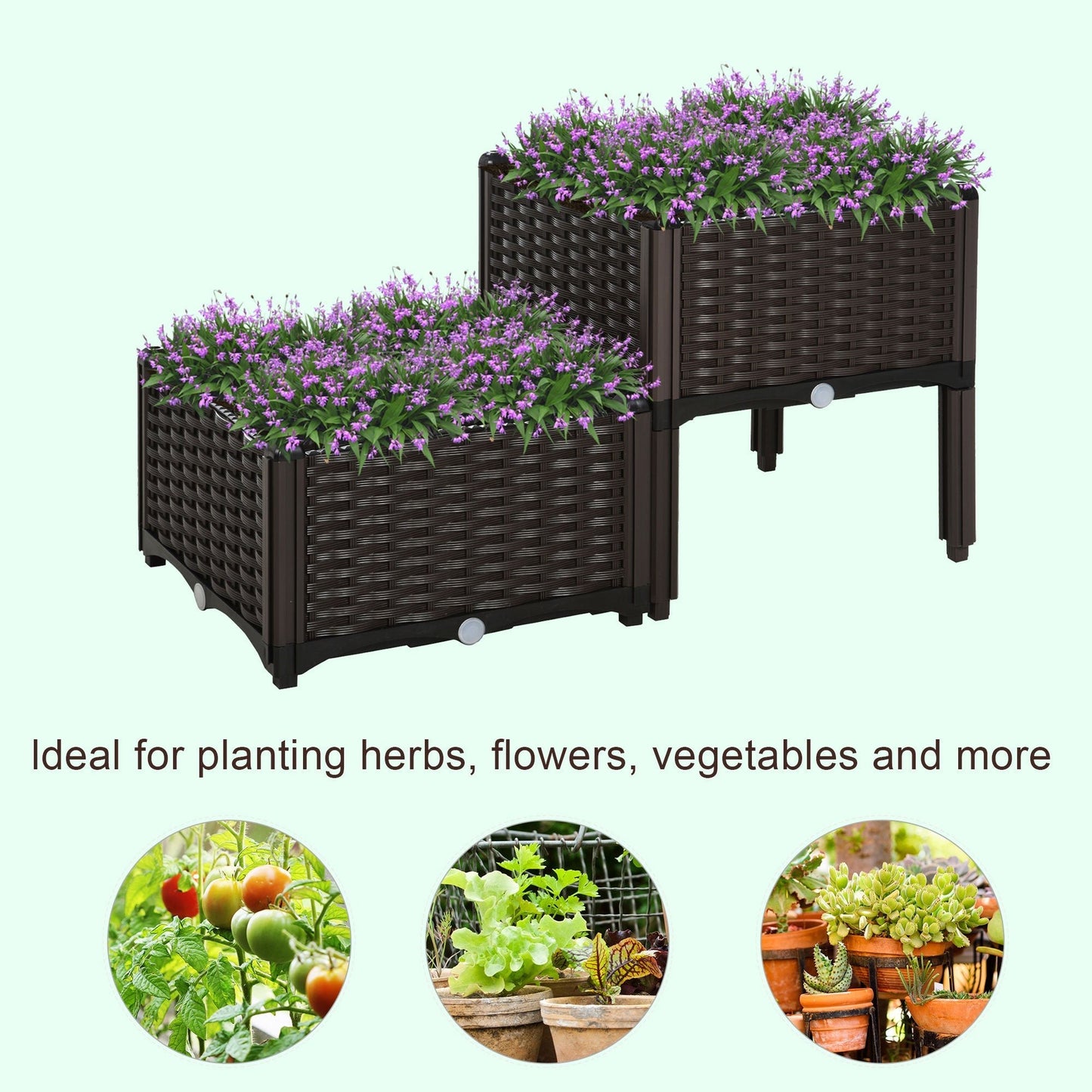 2 Piece Raised Garden Bed PP Raised Flower Bed Vegetable Herb Grow Box Stand Brown Elevated Garden Beds   at Gallery Canada