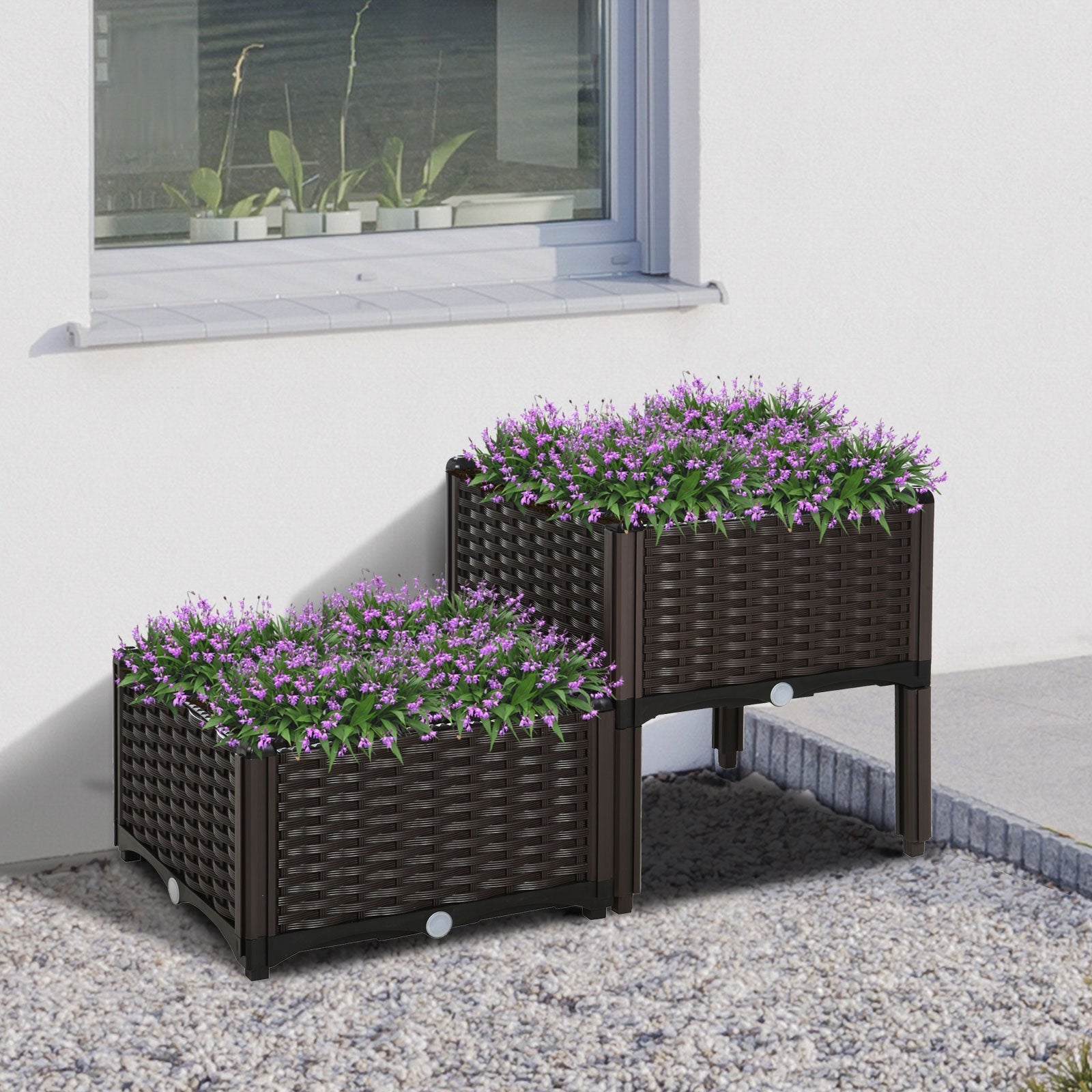 2 Piece Raised Garden Bed PP Raised Flower Bed Vegetable Herb Grow Box Stand Brown Elevated Garden Beds   at Gallery Canada