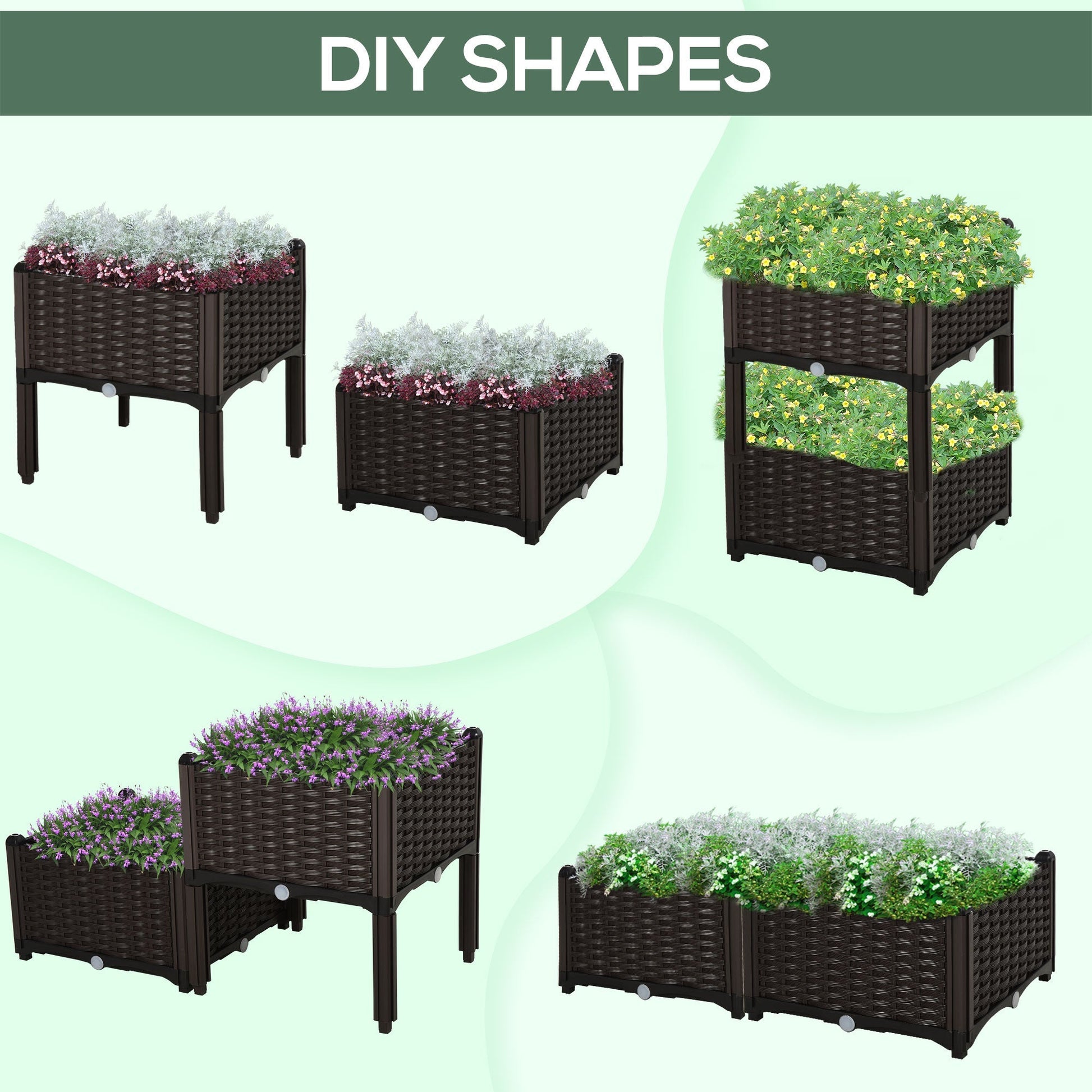 2 Piece Raised Garden Bed PP Raised Flower Bed Vegetable Herb Grow Box Stand Brown Elevated Garden Beds   at Gallery Canada