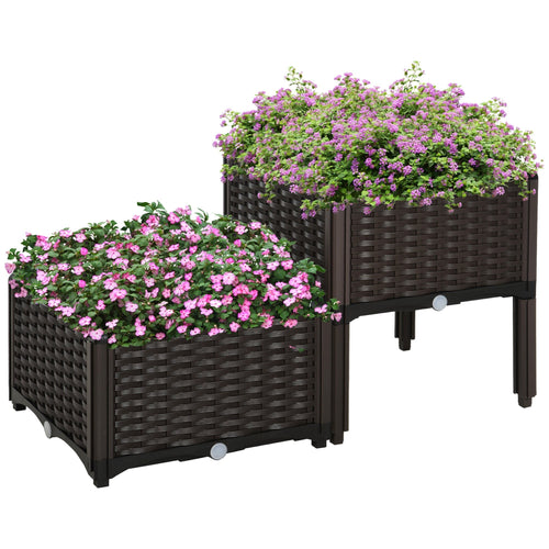 2 Piece Raised Garden Bed PP Raised Flower Bed Vegetable Herb Grow Box Stand Brown