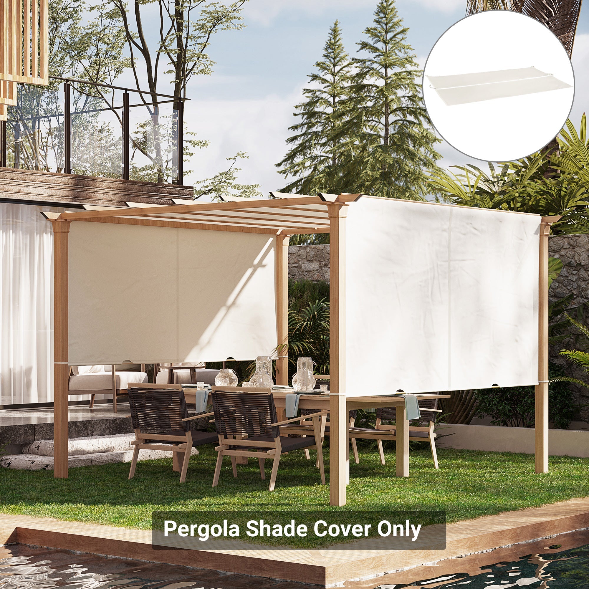 2 Piece Retractable Pergola Canopy Replacement for 9.8' x 9.8' Pergola, Pergola Shade Cover with Weight Rods, Beige Gazebo Canopy Replacement   at Gallery Canada