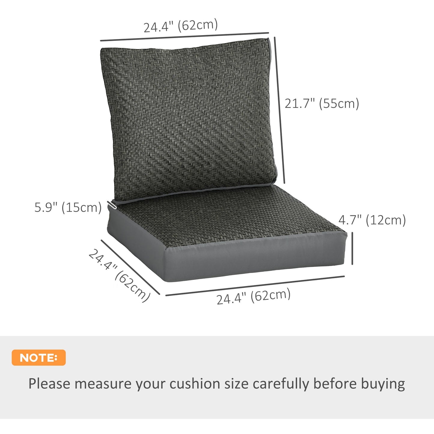 2-Piece Seat Cushion Pillows Replacement, Patio Chair Cushions Set with Back for Indoor Outdoor, Grey - Gallery Canada