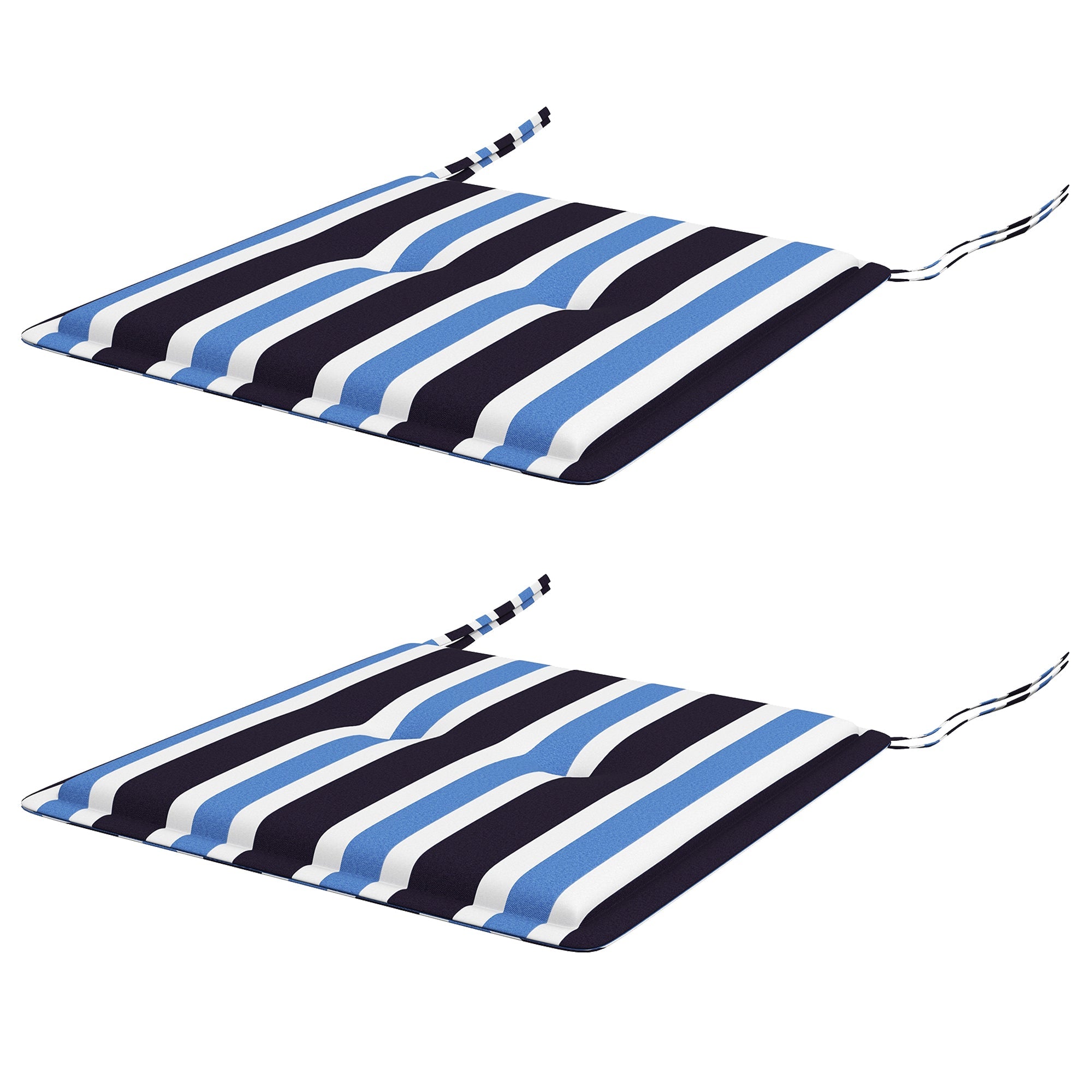 2-Piece Seat Cushion Replacement, Outdoor Patio Chair Cushions Set with Ties, Button Tufted, Blue White Strip Patio Chair Cushions Blue White Strip  at Gallery Canada