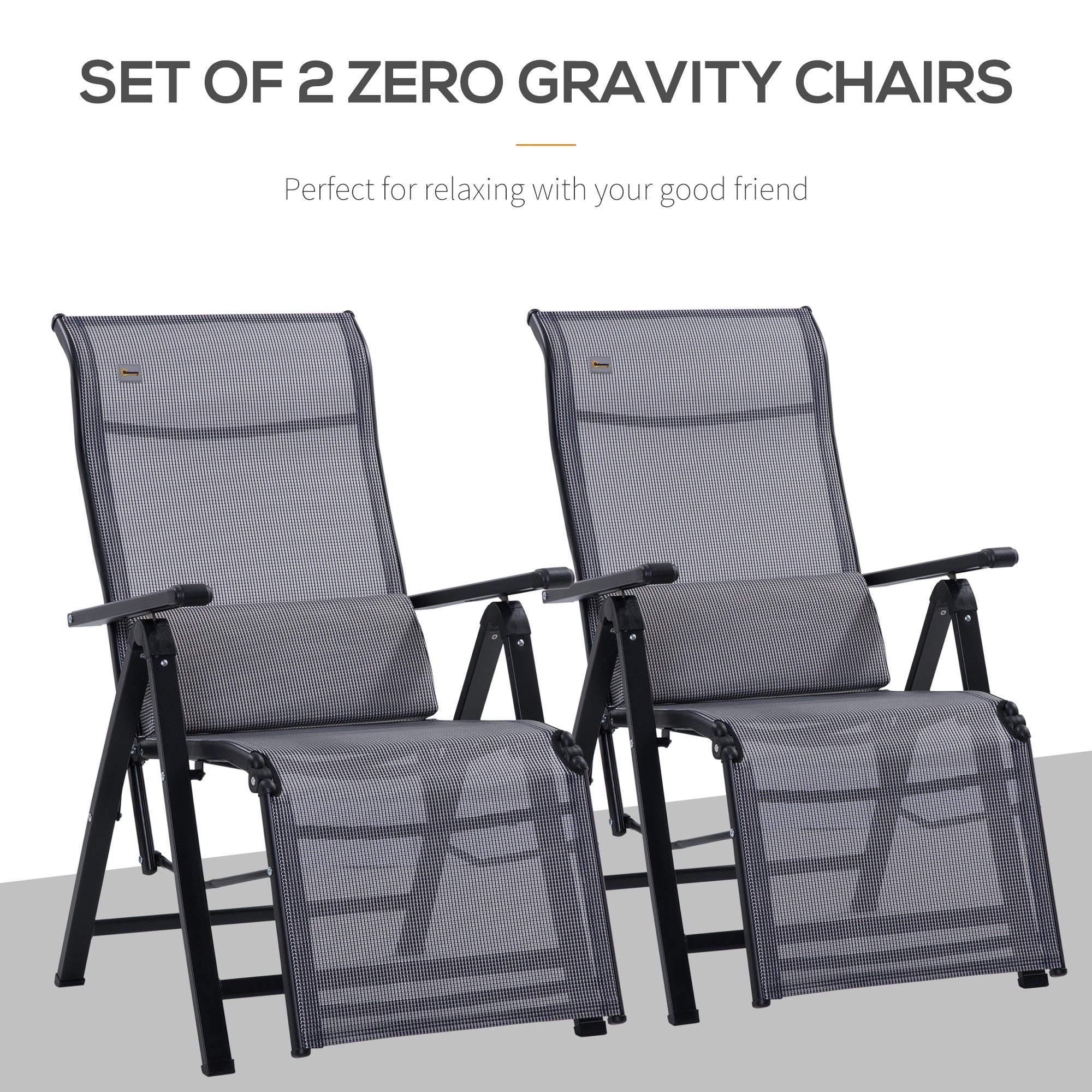 Zero Gravity Folding Recliners with 9-Level Adjustable Backrest, Lumbar Pillow, Grey Lounger Chairs   at Gallery Canada