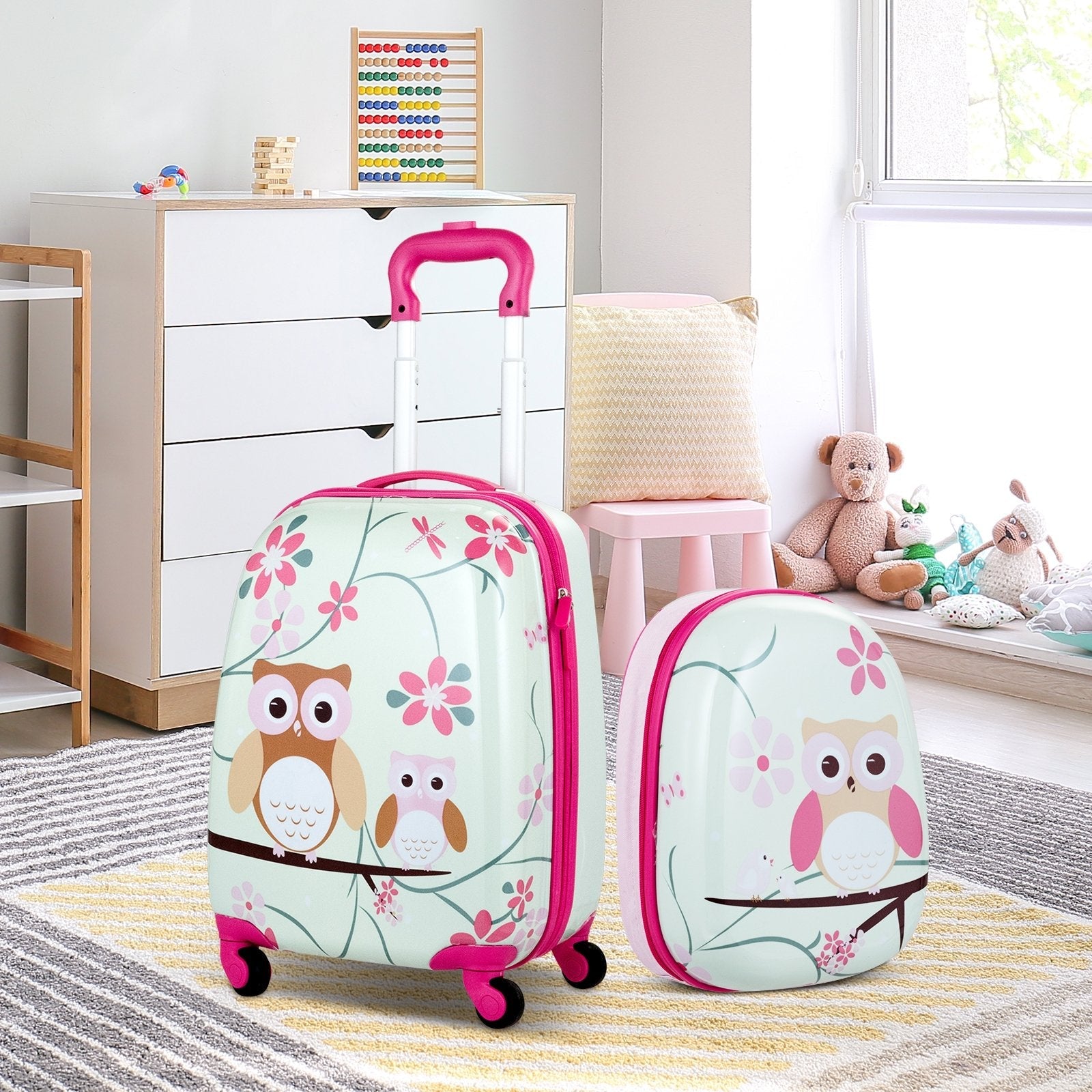 2 Pieces 12 Inch 16 Inch Green ABS Kids Suitcase Luggage Set, Pink Kids Luggage   at Gallery Canada