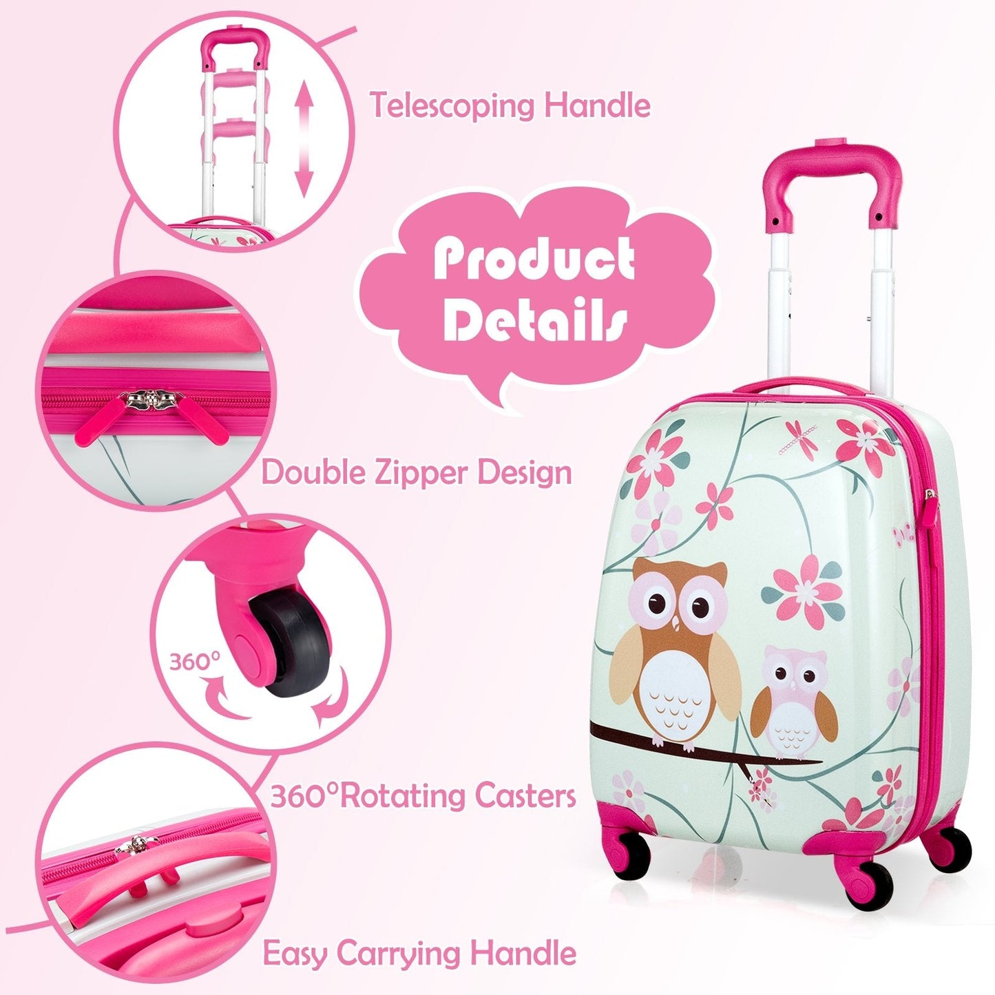 2 Pieces 12 Inch 16 Inch Green ABS Kids Suitcase Luggage Set, Pink Kids Luggage   at Gallery Canada