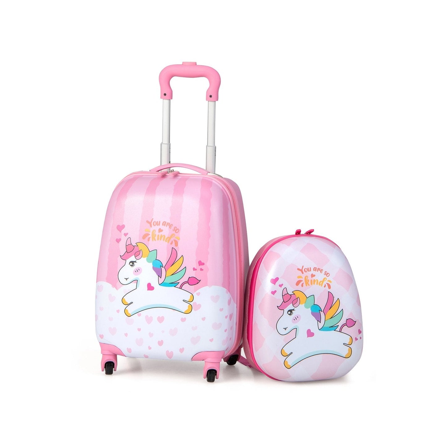 2 Pieces 12 Inch 16 Inch Kids Luggage Set with Backpack and Suitcase for Travel-Lovely Unicorn, Pink Kids Luggage   at Gallery Canada