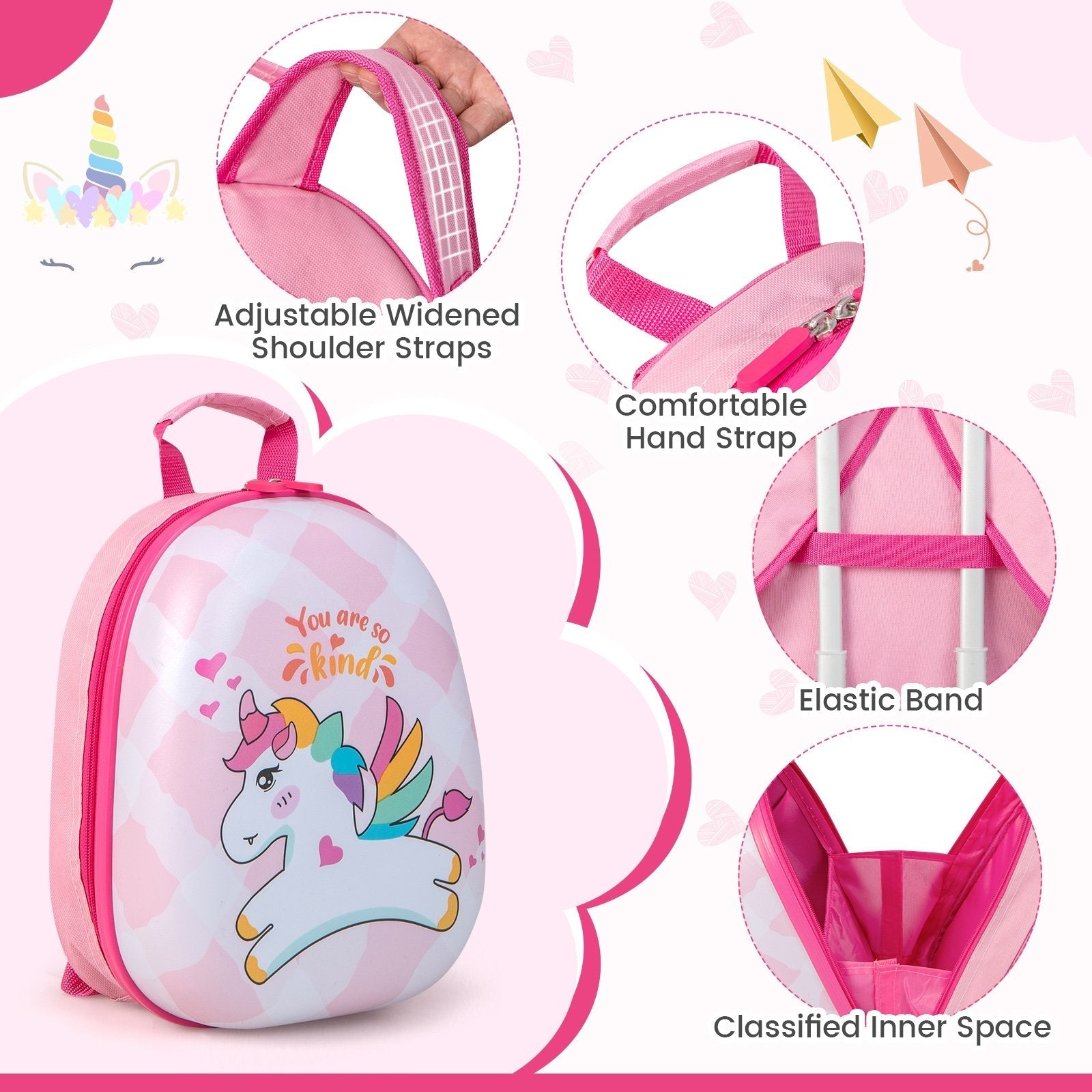 2 Pieces 12 Inch 16 Inch Kids Luggage Set with Backpack and Suitcase for Travel-Lovely Unicorn, Pink Kids Luggage   at Gallery Canada