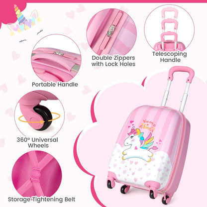 2 Pieces 12 Inch 16 Inch Kids Luggage Set with Backpack and Suitcase for Travel-Lovely Unicorn, Pink Kids Luggage   at Gallery Canada