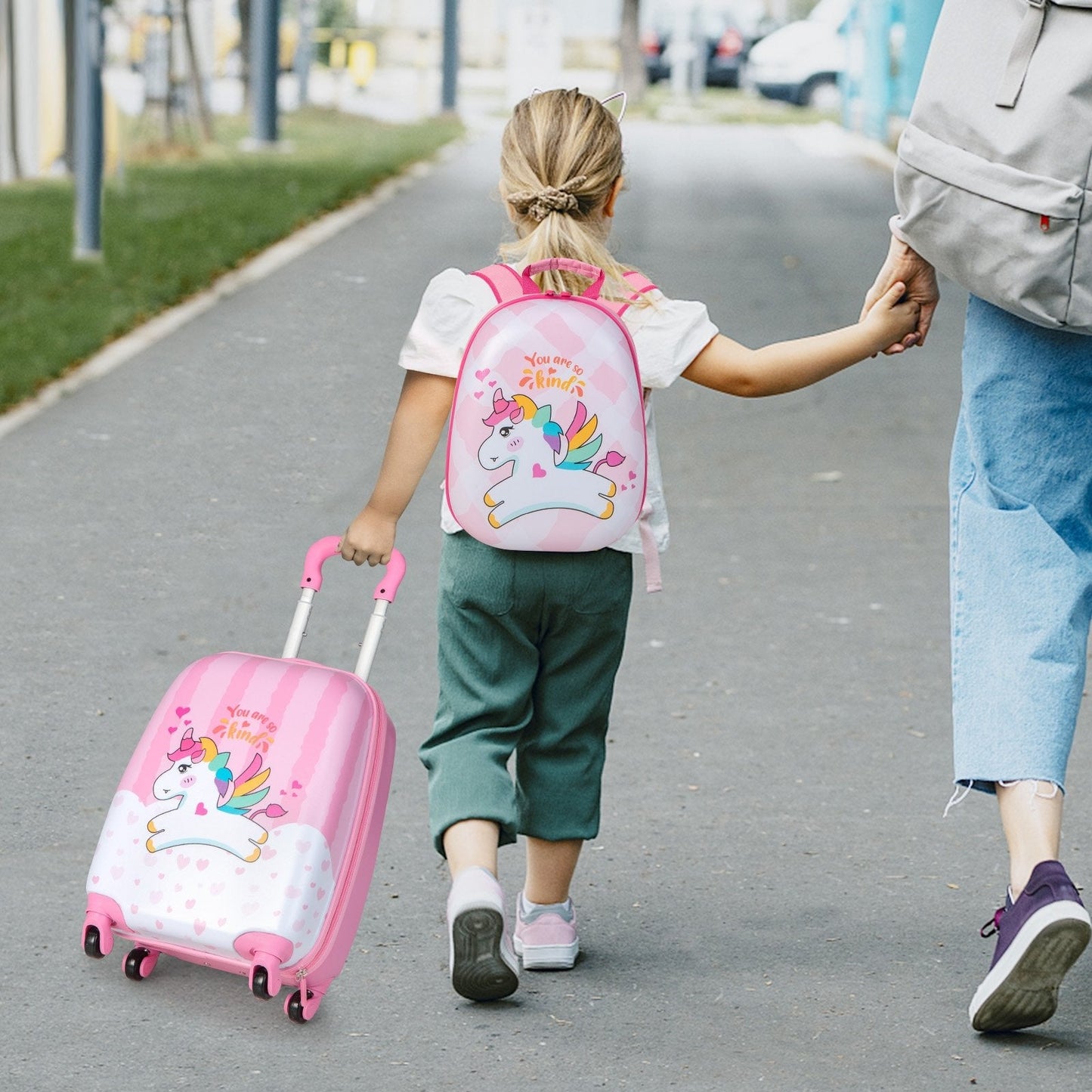 2 Pieces 12 Inch 16 Inch Kids Luggage Set with Backpack and Suitcase for Travel-Lovely Unicorn, Pink Kids Luggage   at Gallery Canada