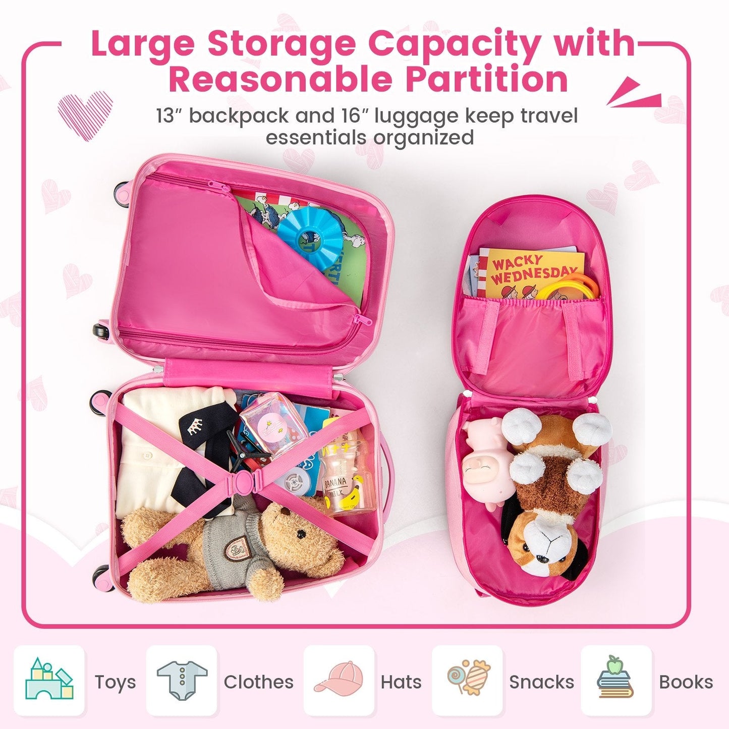 2 Pieces 12 Inch 16 Inch Kids Luggage Set with Backpack and Suitcase for Travel-Lovely Unicorn, Pink Kids Luggage   at Gallery Canada