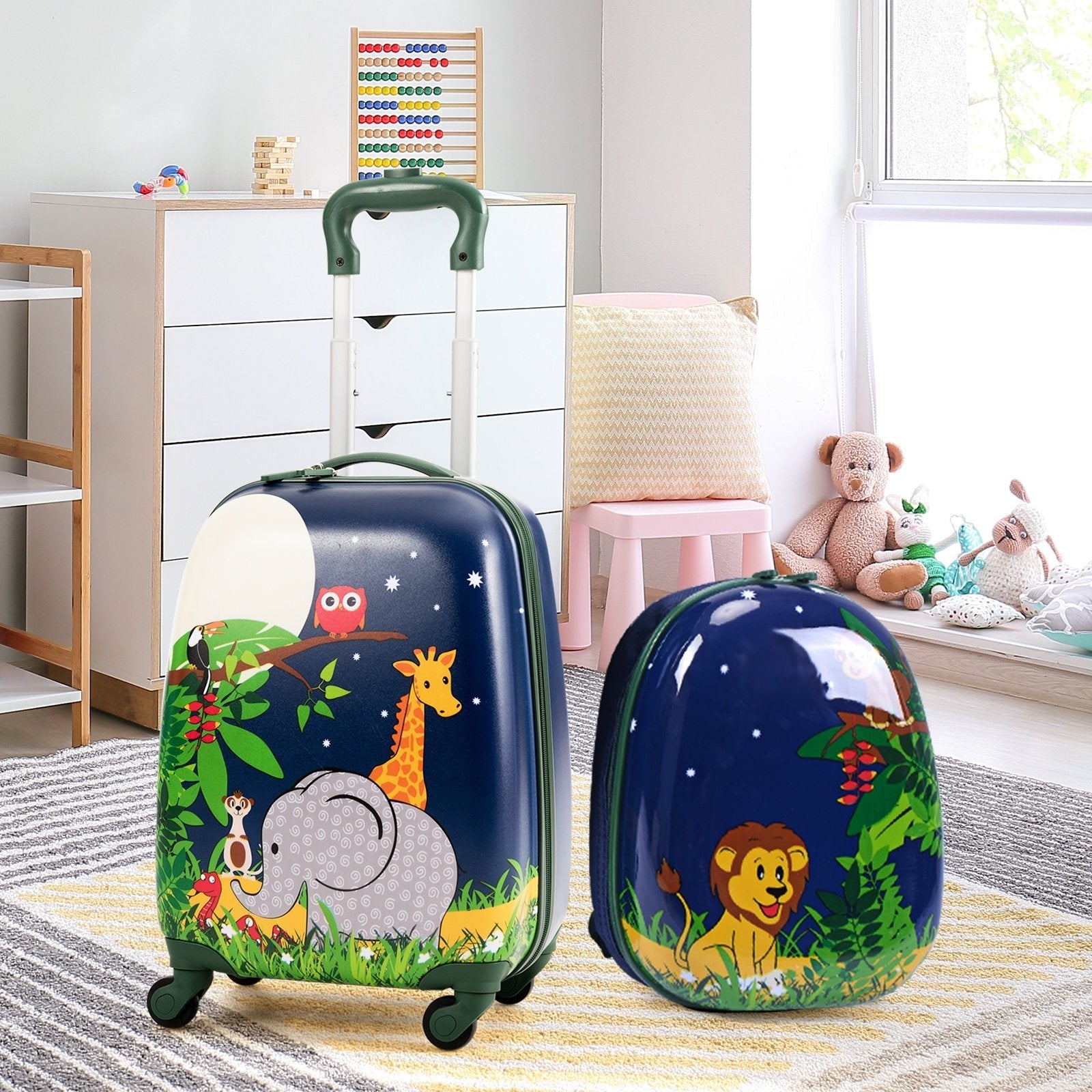 2 Pieces 12 Inch and 16 Inch Kids Carry on Suitcase Rolling Backpack School Luggage Set, Dark Blue Kids Luggage   at Gallery Canada