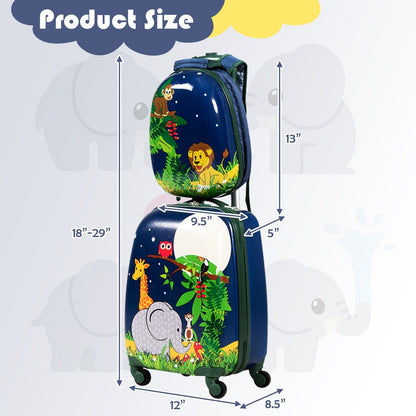 2 Pieces 12 Inch and 16 Inch Kids Carry on Suitcase Rolling Backpack School Luggage Set, Dark Blue Kids Luggage   at Gallery Canada