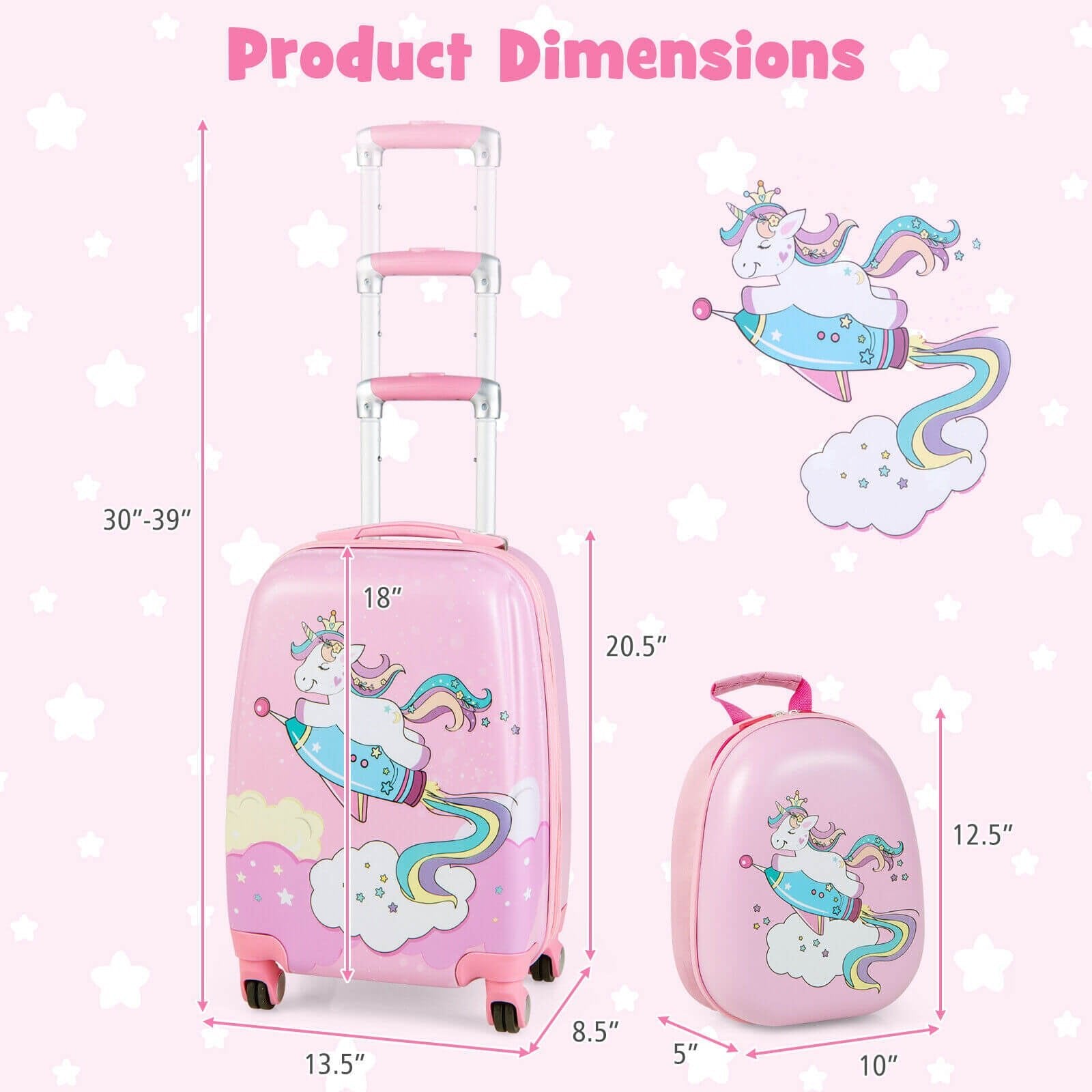 2 Pieces 18 Inch Kids Luggage Set with 12 Inch Backpack, Pink Kids Luggage   at Gallery Canada