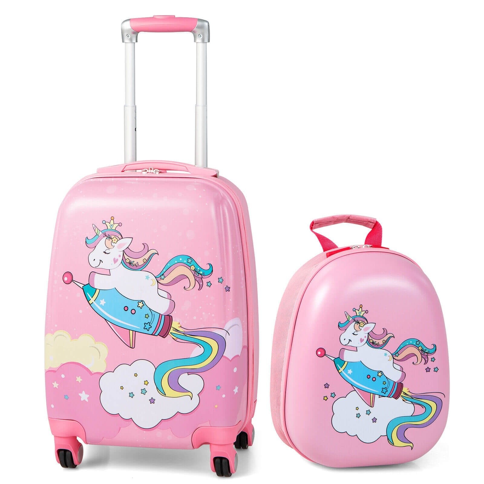 2 Pieces 18 Inch Kids Luggage Set with 12 Inch Backpack, Pink Kids Luggage   at Gallery Canada