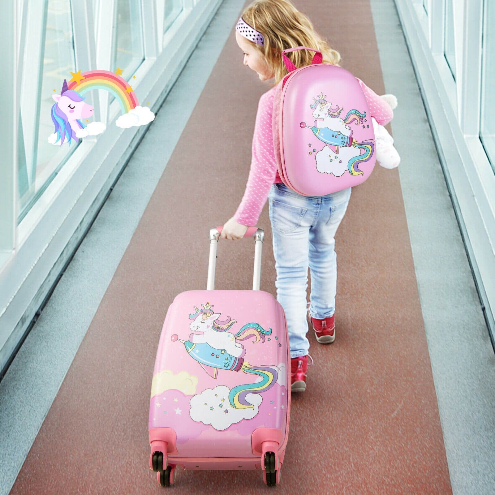 2 Pieces 18 Inch Kids Luggage Set with 12 Inch Backpack, Pink Kids Luggage   at Gallery Canada