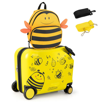 2 Pieces 18 Inch Ride-on Kids Luggage Set with Spinner Wheels and Bee Pattern, Yellow Kids Luggage   at Gallery Canada