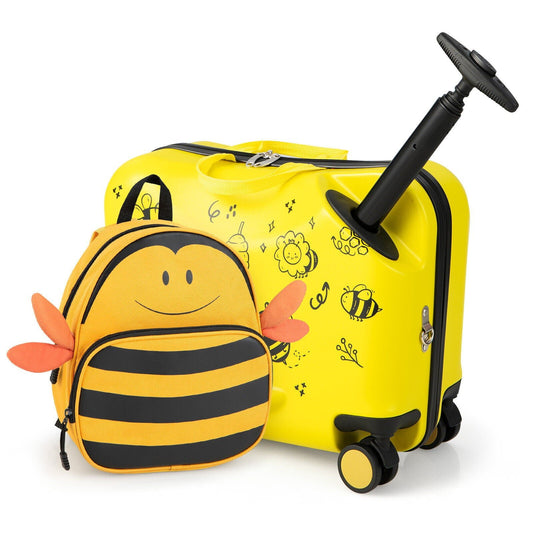 2 Pieces 18 Inch Ride-on Kids Luggage Set with Spinner Wheels and Bee Pattern, Yellow Kids Luggage   at Gallery Canada