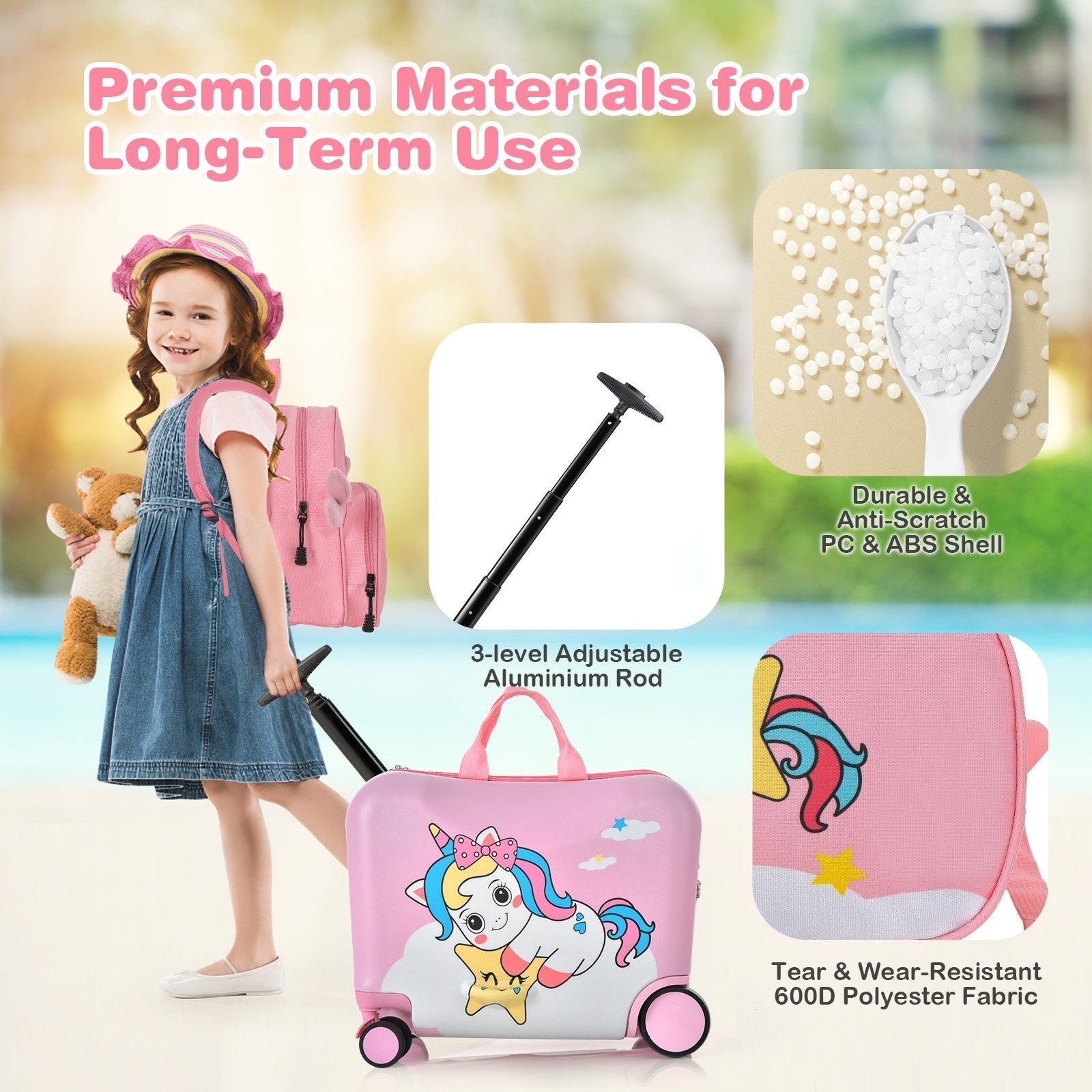 2 Pieces 18 Inch Ride-on Kids Luggage Set with Spinner Wheels, Pink Kids Luggage   at Gallery Canada