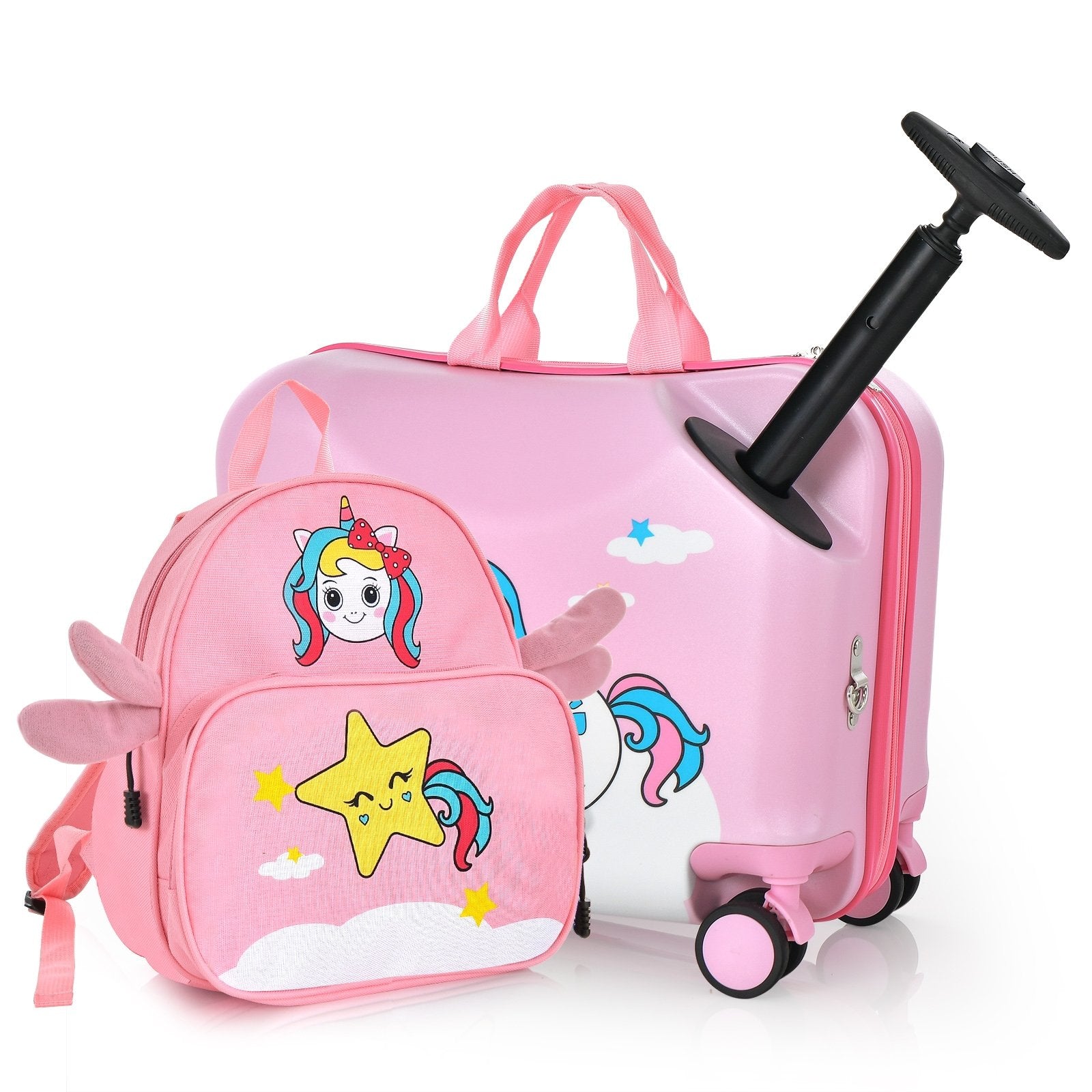 2 Pieces 18 Inch Ride-on Kids Luggage Set with Spinner Wheels, Pink Kids Luggage   at Gallery Canada