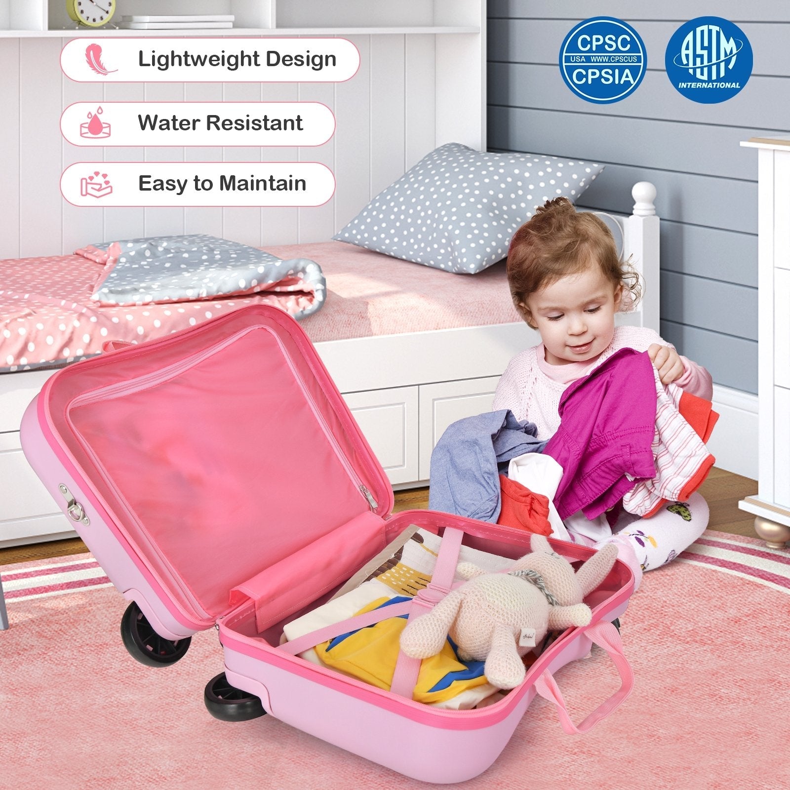 2 Pieces 18 Inch Ride-on Kids Luggage Set with Spinner Wheels, Pink Kids Luggage   at Gallery Canada