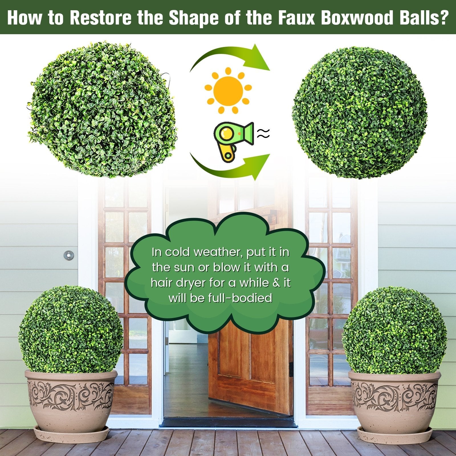 2 Pieces 19 Inch Artificial Topiary Balls Faux Boxwood Ball Plants, Green Faux Plants   at Gallery Canada