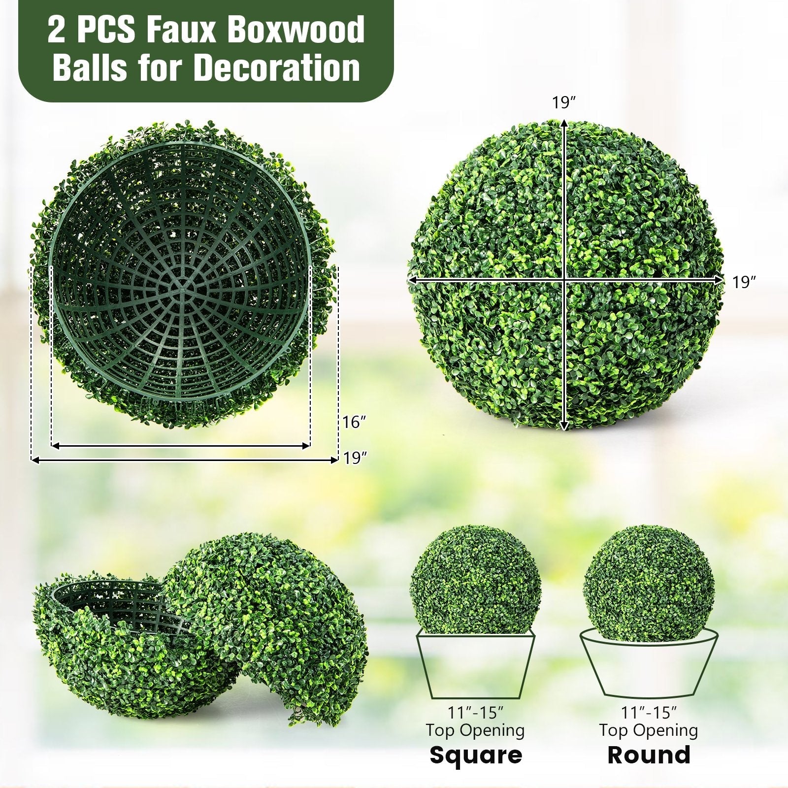 2 Pieces 19 Inch Artificial Topiary Balls Faux Boxwood Ball Plants, Green Faux Plants   at Gallery Canada