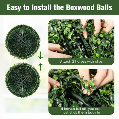 2 Pieces 19 Inch Artificial Topiary Balls Faux Boxwood Ball Plants, Green Faux Plants   at Gallery Canada